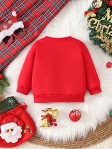 SHEIN Felpa natalizia da ragazzo alla moda, con grafica di Babbo Natale, renne e slogan, in atmosfera natalizia kawaii e carina, adatta per feste di Natale e uscite, morbida e confortevole - Rosso - Visualizzare 2