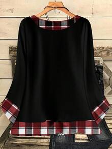 EMERY ROSE Plus Size Women Casual All-Over Print Round Neck Loose 3/4 Sleeve Shirt, Autumn/Winter Christmas Fall - Multicolor - View 2