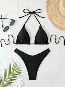 Swim Vcay V-Neck Halter Bikini Set, Two Pieces Swimwear Bathing Suit Beach Outfit Summer Vacation,Summer Beach