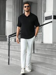 Manfinity CasualCool 男士纯色半开襟插肩短袖休闲Polo衫 - 黑色 - 查看 3