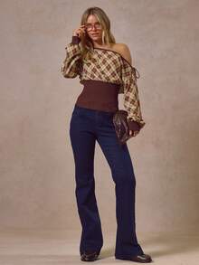 MUSERA Asymmetric Neck Cinched Waist Cable Knit Stripe Top Autumn Winter Cool Streetwear Going Out Casual Everyday - Multicolor - View 5