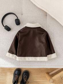 TaviRue Baby/Baby Boy/Girl Padded Coat, Winter Coat, Quilted Coat, Fleece, Thickened, Fall And Winter Clothes; Padded Faux Leather Jacket, Motorcycle Jacket, Comfortable Daily Versatile Fashion Casual Retro Style, Suitable For Indoor, Outdoor, Daily, Sports, Play, Party, Photo Shoot, Festival, Halloween, Christmas, New Year Baby Boy Biker Jacket Brown Vintage Baby Boy Clothes