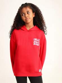 SUMWON Christmas Holly Jolly Vibes Hoodie For Tween Girls With Front Chest Print And Back Design - Red - View 2