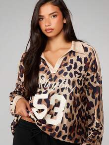 Missguided x Playboy Leopard Print Oversized Sweatshirt With Varsity Number 53 Graphic Long Sleeve Pullover Top - Multicolor - View 4