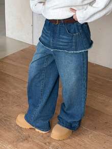 Dazy Kids Tween Girl 2 In 1 Denim Jeans - Blue - View 1