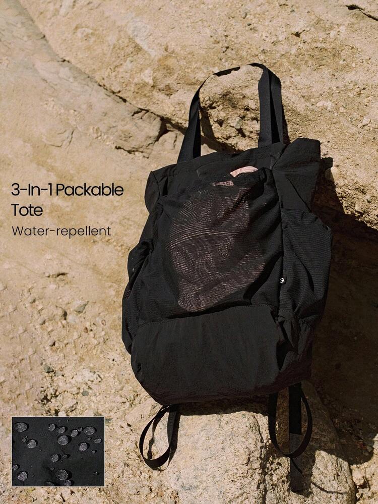 15 L On The Go Glow 3-en-1 Sac à bandoulière, sac à main, sac à dos avec poches à fermeture éclair en maille hydrofuge, réglable, pour la randonnée, l'extérieur et les activités quotidiennes