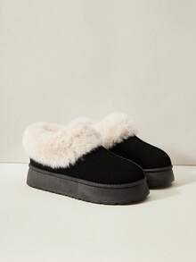 Cuccoo 女士流行保暖内衬厚底“时尚”雪地靴，秋冬新款高端仿麂皮/柔软毛绒套脚靴 - 黑色 - 查看 3