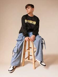 SUMWON Santa Cruz Flame Logo Crew Neck Long Sleeve Sweatshirt Casual Pullover - Black - View 3