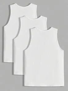 EASEVO Men's Plus Size Summer Solid Color Round Neck Casual Top - White - View 2