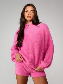 Missguided x Playboy Suéter de punto suave con estampado de texto en la espalda, manga larga, jersey de invierno - Rosa - Ver 2