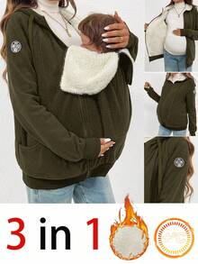 SHEIN Schwangeren 3-in-1 Reißverschluss Kapuzenjacke mit langen Ärmeln, thermisch gefüttert für den Winter