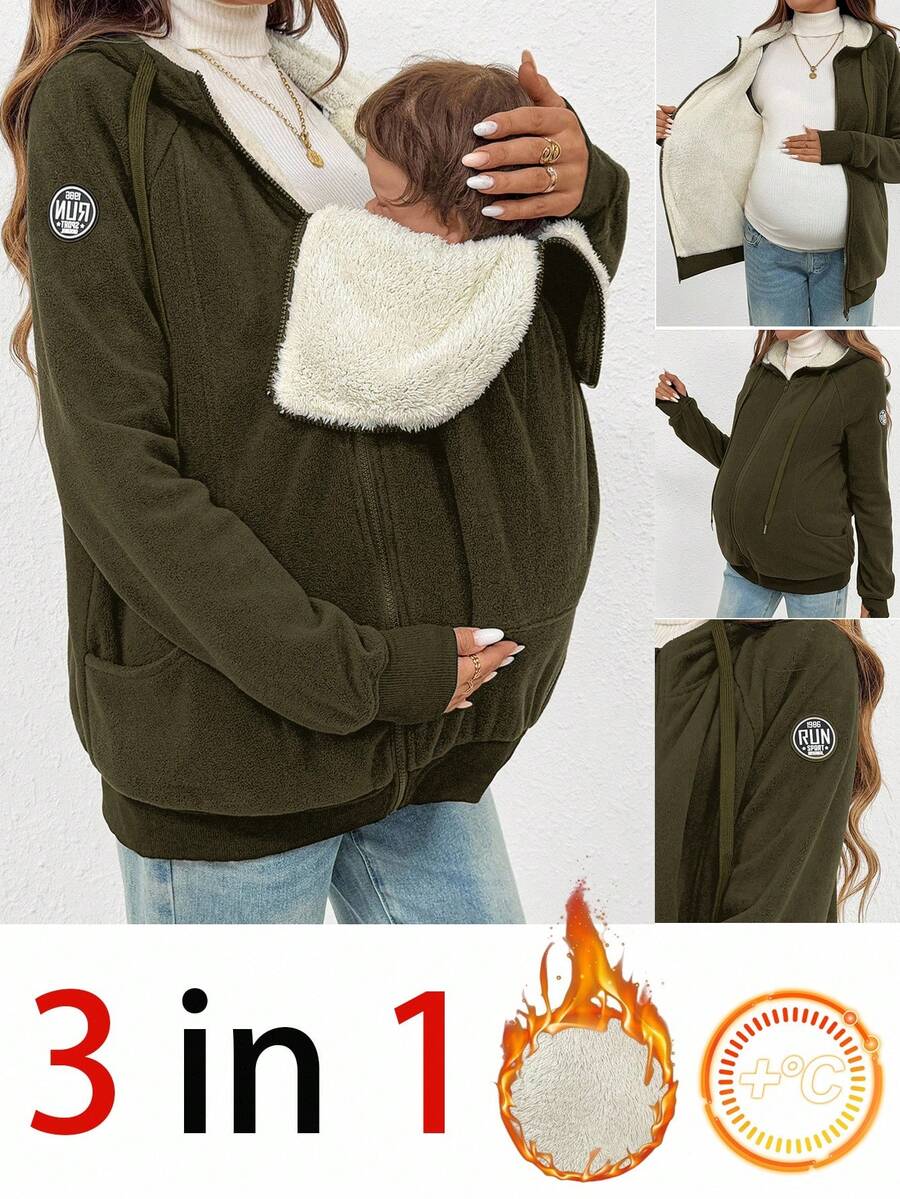 SHEIN Schwangeren 3-in-1 Reißverschluss Kapuzenjacke mit langen Ärmeln, thermisch gefüttert für den Winter