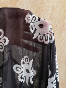 Soleia 大码女式休闲度假、毕业典礼、婚礼、复活节派对午餐宽松喇叭袖修身上衣，冬季 - 黑與白 - 查看 7