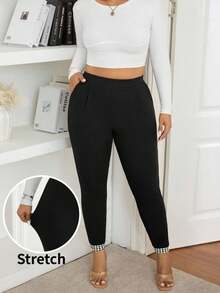 SHEIN Frenchy 大码休闲百搭千鸟格拼接修身裤 - 彩色 - 查看 2