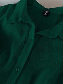 GlowEve CURVE Plus Size Casual Solid Color Short Sleeve Shirt - Dark Green - View 3