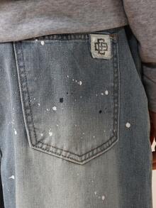 SUMWON Paint Splatter Pull-On Wide Leg Jeans For Casual Streetwear Style Vacation - Blue - View 6