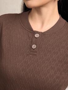 Graceveil Women's Casual Basic Loose Fit Textured Fabric Crew Neck Long Hoodie Sweatshirt, Navy Blue, Autumn/Winter - Coffee Brown - View 6