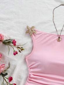 Soleia 新款休闲度假西部海滩婚礼宾客礼服，毕业早午餐，圣帕特里克节，春假，复活节，音乐节，优雅波西米亚热带风情毛绒棕色针织不对称露肩花卉露背两件套女装 - 彩色 - 查看 3