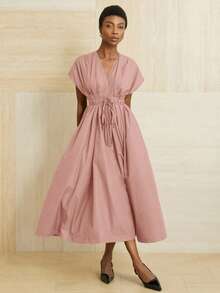 Aveloria Modichic Đầm suông dáng rộng thanh lịch, có dây thắt eo, viền xòe cho nữ - Hồng - Xem 5