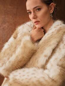 MOTF PREMIUM SHAWL COLLAR CASUAL DEER DOT PATTERN ELEGANT WOMEN FAUX FUR COAT - Khaki - View 4