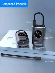 Teckwe 便携式空气压缩机轮胎充气泵，配备轮胎压力表、LED指示灯和速度提升三倍的一键式无线轮胎充气泵，适用于汽车、摩托车、自行车、球类等。