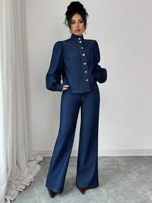 Elenzga Elegant & Casual Women Denim Set - Blue - View 4