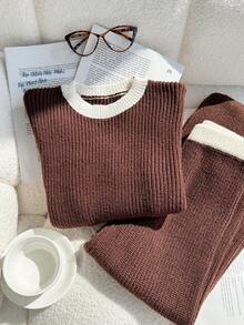 New Fashionable Versatile Casual & Commute Girls Sweater Set Teen Girl Brown Set Tween Matching Set Knit Girl Knit Set Brown Matching Knit Set Tween Matching Set Knit Two Pieces Long Sleeve Set Teen Girl Girls Sweater Sets Girls Winter Sets Girls Lounge Set Girl Clothes Autumn And Winter Clothes Sweatshirt Straight Pants Suit Tween Girl Girls Pants Suit Clothes Two Pieces Set Knit Outfit Cozy Knit Set Two Pieces Knit Set Knit Sweater And Pant Set Knit Matching Set Brown Sweater - Brown - View 3