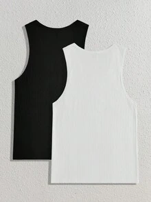 Manfinity BRENVOR 2件装男士纯色休闲针织时尚运动无袖背心，适合朋友、情侣穿着