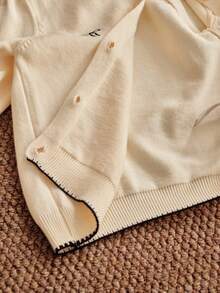 SHEIN Apricot Knitwear Cardigan With Embroidered Bow Details And Round Neck For Cute Style Warm And Soft For Autumn School Clothes Go Out, Party,Daily Wear Fall Winter - Apricot - View 6