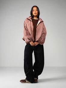 MISSGUIDED Áo khoác gió kẻ sọc cỡ lớn có mũ, dây rút cho trang phục thường ngày mùa thu xuân - Nhiều màu - Xem 3