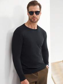 Manfinity Mode Men Solid Ribbed Knit Jumper Without Shirt - Black - View 4