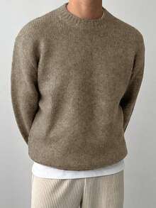 DAZY 男士纯绿色圆领毛衣，秋季款 - 綠色 - 查看 2