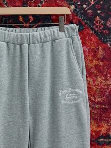 SWAVVY Men's Half-Zip Letter Embroidery Stand Collar Long Sleeve Pullover Sweatshirt And Sweatpants Set - Light Grey - View 3