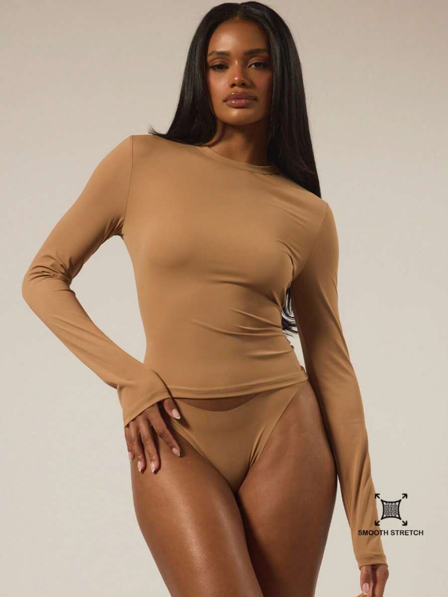 MUSERA ESSENTIALS 长袖圆领休闲上衣，适合秋季、冬季、秋冬季日常穿着，舒适保暖，是春夏季度假休闲的理想之选。 - 駝色 - 查看 1