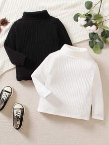 2件/套 幼儿男童舒适高领长袖休闲T恤 - 彩色 - 查看 7