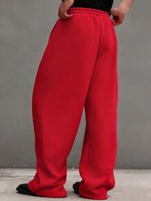 Claim Dot Loose Fit Men's Drawstring Waist Wide Leg Sweatpants Men Oversized Pants Men Wide Leg Pants Red Wide Leg Sweatpants Red Men Pants - Red - View 2