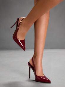 CUCCOO SZL Pointed Toe Stiletto High Heel Wine Red Fashionable Sexy Evening Party Women's Pumps With Ankle Strap For Christmas - Burgundy - View 7