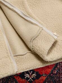 SWAVVY 男士拉链连帽卫衣，休闲标准尺码，秋冬季卡其色双面羊羔绒长袖上衣 - 卡其色 - 查看 5