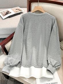 Modelyn 1pc Black Long Sleeve Sweatshirt For Women, Fashion Studded Design Top - Grey - View 2