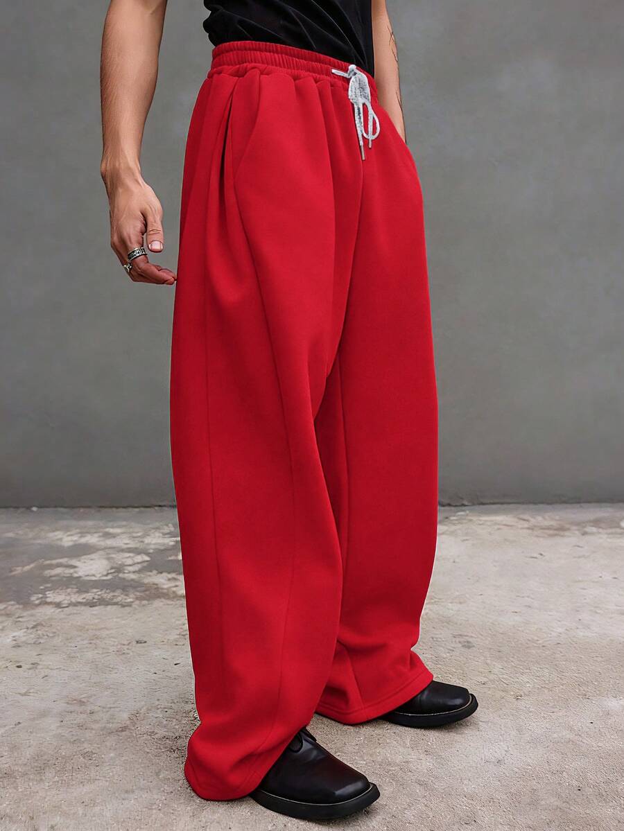Claim Dot Loose Fit Men's Drawstring Waist Wide Leg Sweatpants Men Oversized Pants Men Wide Leg Pants Red Wide Leg Sweatpants Red Men Pants - Red - View 1