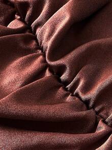 Viva Relle Robe moulante élégante pour femmes grandes tailles avec épaules dénudées, froncée et col noué - Marron fonçé - Voir 8