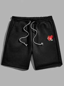 Manfinity VCAY 2pcs Men's Knitted Shorts With Letter & Heart Print - Black - View 5