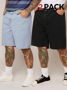 EASEVO 大码男士宽松休闲梭织牛仔短裤、梭织阔腿裤，多色装 - 彩色 - 查看 1