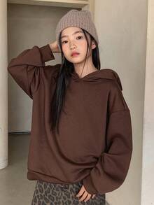 Dazy Kids Tween Girls' Solid Color Knitted Fleece Hooded Sweatshirt, Fall - Brown - View 5