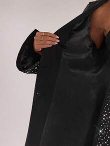 SHEIN BAE 女式水钻装饰翻领休闲派对西装外套 - 黑色 - 查看 8