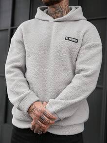 Manfinity Homme Men's Fashion Reversible Sherpa Fleece Hoodie Gray Hoodie Men - Grey - View 3