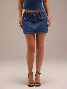 SHEIN Forever 21 Summer Women Prom/Formal/Beach/Vacation/Cute/Western Wear/Business Casual/Elegant/Birthday/Going Out/Club/Office/Festival/Rave/Work/Classy/Country Concert/Brunch/Cruise/Old Money/Airport/Modest/Church/Fairycore/Tea Party/Y2k/Streetwear/2000s/Disco/Spring Break/Graduation/Wedding Guest/Cocktail/Vintage/ Resort Blue Mini Skirt - Blue - View 4