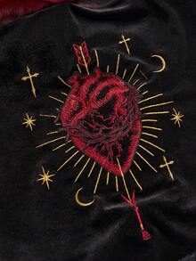 ROMWE Goth Top corset con cuello de piel sintética, bordado de corazón gótico y ribete de encaje - Negro - Ver 3