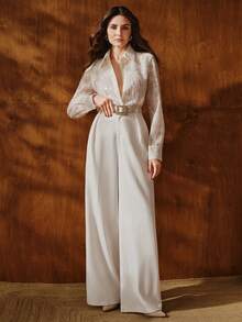 Anewsta French Luxurious Beaded & Sequin Embroidered Collar Long Sleeve Blouse For Women, Slimming & Versatile - Apricot - View 5