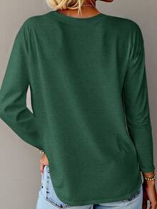 EMERY ROSE Camiseta de manga larga con estampado de árbol de Navidad para mujer